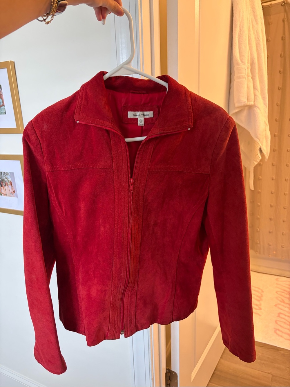 Red Suede Zip-Front Leather Jacket by Velvet Heart